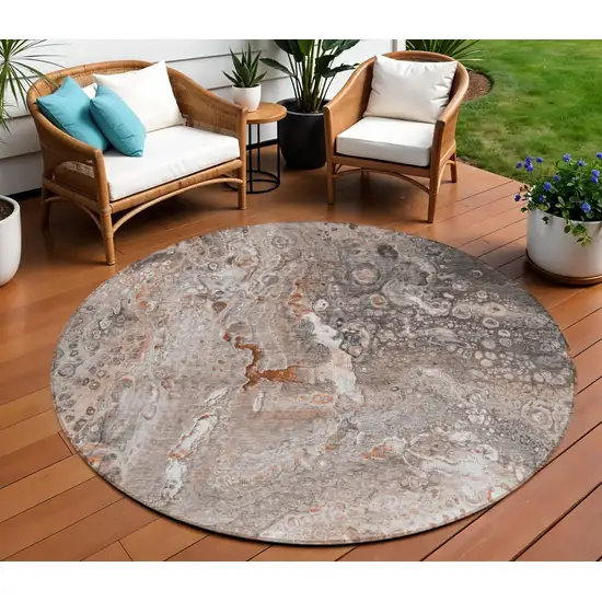 Terra Cotta Round Abstract Washable Non Skid Indoor Outdoor Area Rug Photo 1