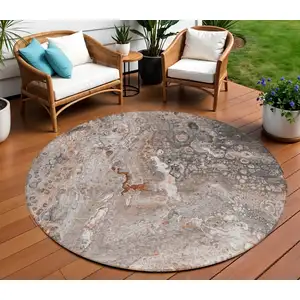 Photo of Terra Cotta Round Abstract Washable Non Skid Indoor Outdoor Area Rug