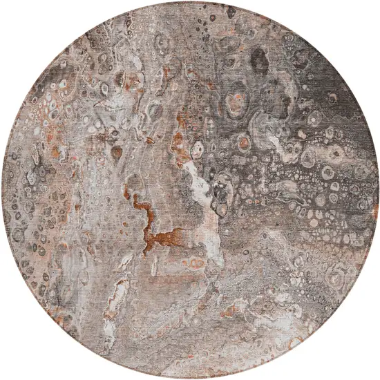 8' Terra Cotta Copper And Gray Round Abstract Washable Indoor Outdoor Area Rug Photo 2