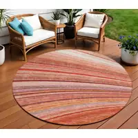 Photo of Terra Cotta Round Striped Washable Non Skid Indoor Outdoor Area Rug