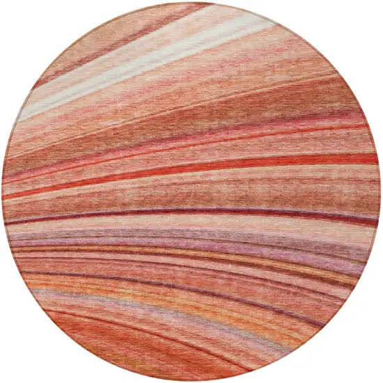 Terra Cotta Round Striped Washable Non Skid Indoor Outdoor Area Rug Photo 4