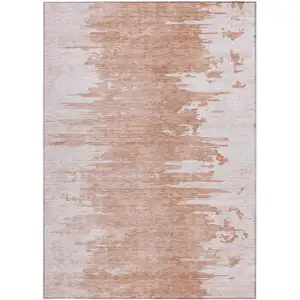 Photo of Terra Cotta Salmon And Copper Abstract Washable Indoor Outdoor Area Rug