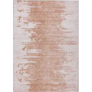 Photo of Terra Cotta Salmon And Copper Abstract Washable Indoor Outdoor Area Rug