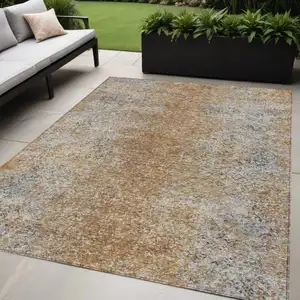 Photo of Terra Cotta Silver And Charcoal Oriental Washable Indoor Outdoor Area Rug