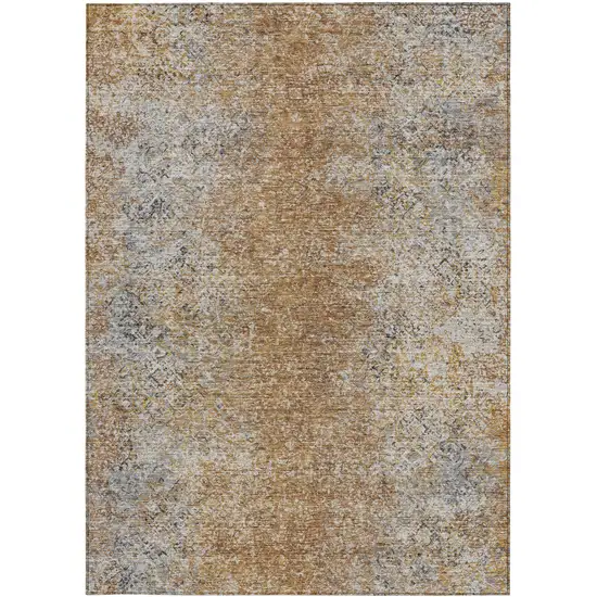 Terra Cotta Silver And Charcoal Oriental Washable Indoor Outdoor Area Rug Photo 5