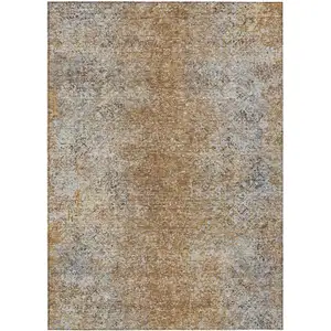 Photo of Terra Cotta Silver And Charcoal Oriental Washable Indoor Outdoor Area Rug