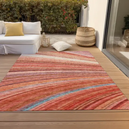 Terra Cotta Striped Washable Non Skid Indoor Outdoor Area Rug Photo 7