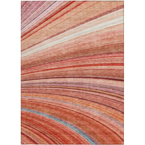 Terra Cotta Striped Washable Non Skid Indoor Outdoor Area Rug Photo 6