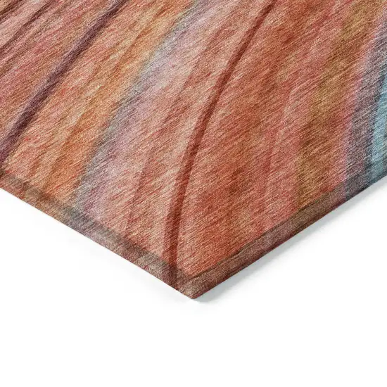 Terra Cotta Salmon And Orange Striped Washable Indoor Outdoor Area Rug Photo 5