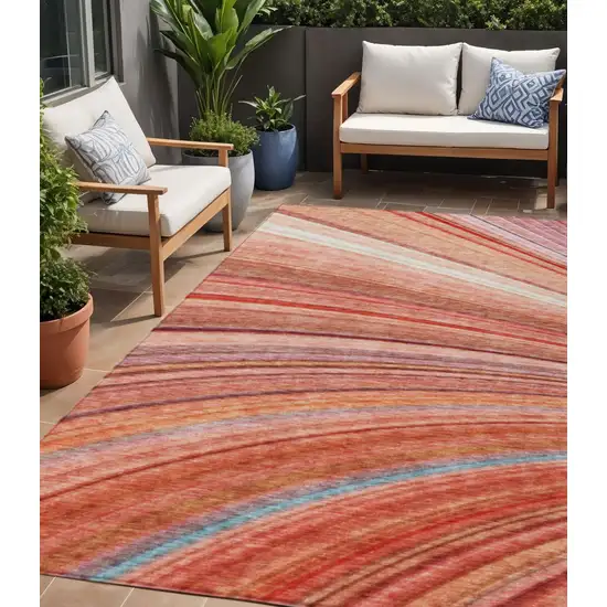 Terra Cotta Striped Washable Non Skid Indoor Outdoor Area Rug Photo 1