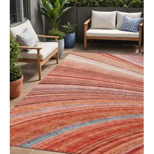 Photo of Terra Cotta Striped Washable Non Skid Indoor Outdoor Area Rug