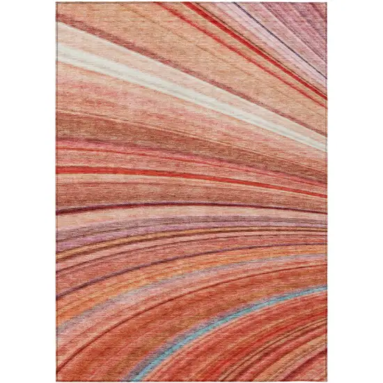 Terra Cotta Striped Washable Non Skid Indoor Outdoor Area Rug Photo 2