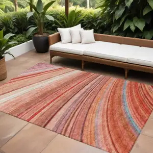 Photo of Terra Cotta Striped Washable Non Skid Indoor Outdoor Area Rug