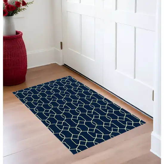 Trellis And Diamond Navy Uv Treated Area Rug Photo 1