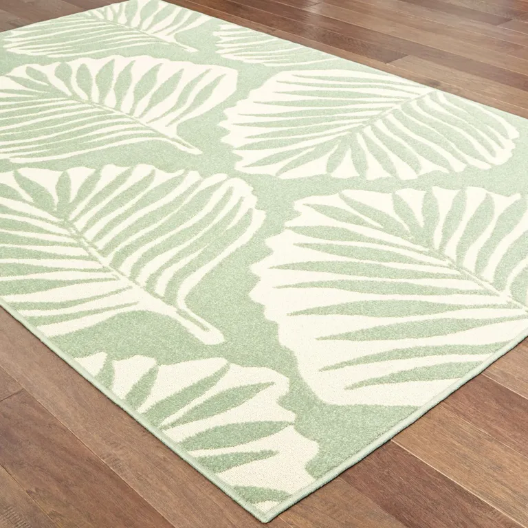 Tropical Light Green Ivory Palms Indoor Outdoor Rug Photo 3