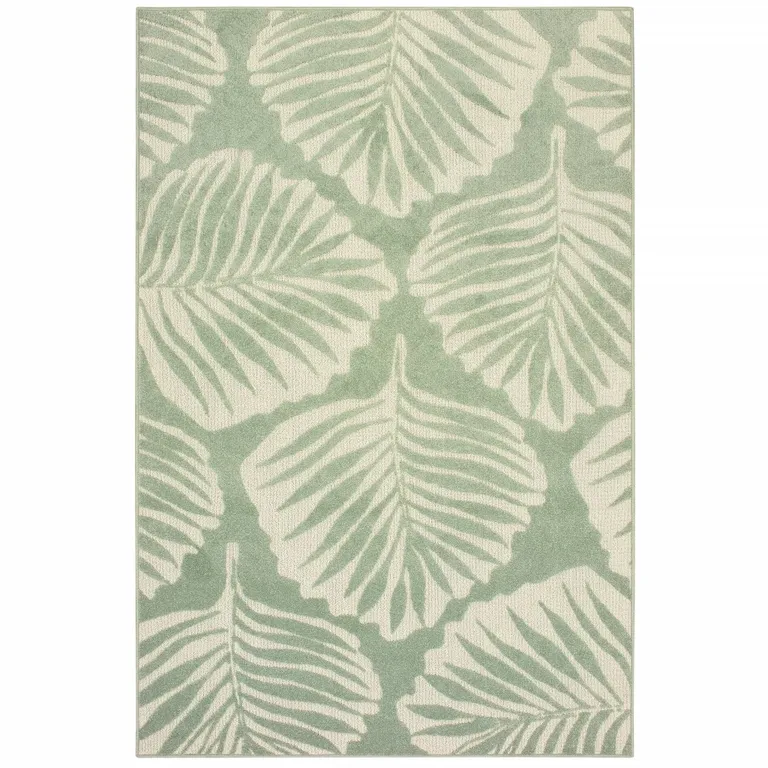 Tropical Light Green Ivory Palms Indoor Outdoor Rug Photo 1