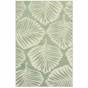 Photo of Tropical Light Green Ivory Palms Indoor Outdoor Rug