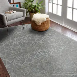 Photo of Turquoise Abstract Power Loom Stain Resistant Area Rug