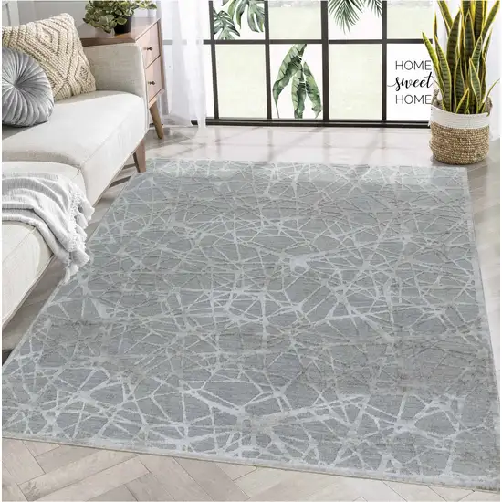 Turquoise Abstract Power Loom Stain Resistant Area Rug Photo 7