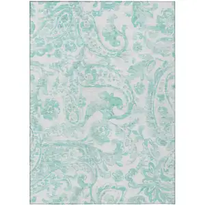 Photo of Turquoise And Ivory Paisley Washable Indoor Outdoor Area Rug