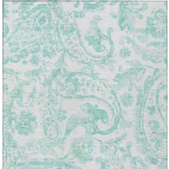 Turquoise And Ivory Paisley Washable Indoor Outdoor Area Rug Photo 6