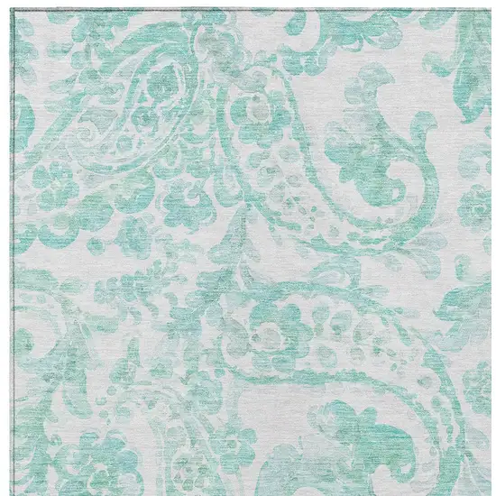 Turquoise And Ivory Paisley Washable Indoor Outdoor Area Rug Photo 6