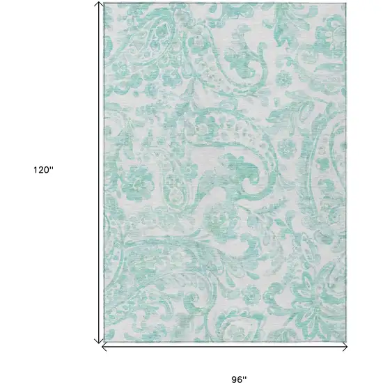 Turquoise And Ivory Paisley Washable Indoor Outdoor Area Rug Photo 3