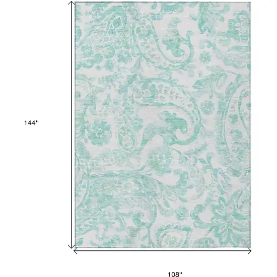 Turquoise And Ivory Paisley Washable Indoor Outdoor Area Rug Photo 3