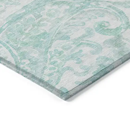 Turquoise And Ivory Paisley Washable Indoor Outdoor Area Rug Photo 5