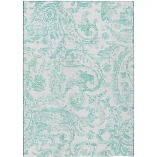 Turquoise And Ivory Paisley Washable Indoor Outdoor Area Rug Photo 2