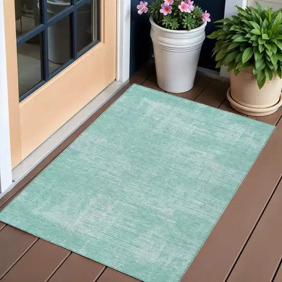 Turquoise And Teal Blue Abstract Washable Indoor Outdoor Area Rug Photo 1