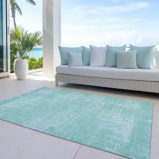 Turquoise And Teal Blue Abstract Washable Indoor Outdoor Area Rug Photo 8