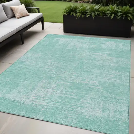 Turquoise And Teal Blue Abstract Washable Indoor Outdoor Area Rug Photo 1