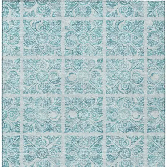 Turquoise And Teal Blue Medallion Washable Indoor Outdoor Area Rug Photo 6