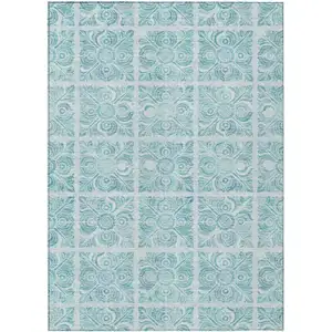 Photo of Turquoise And Teal Blue Medallion Washable Indoor Outdoor Area Rug