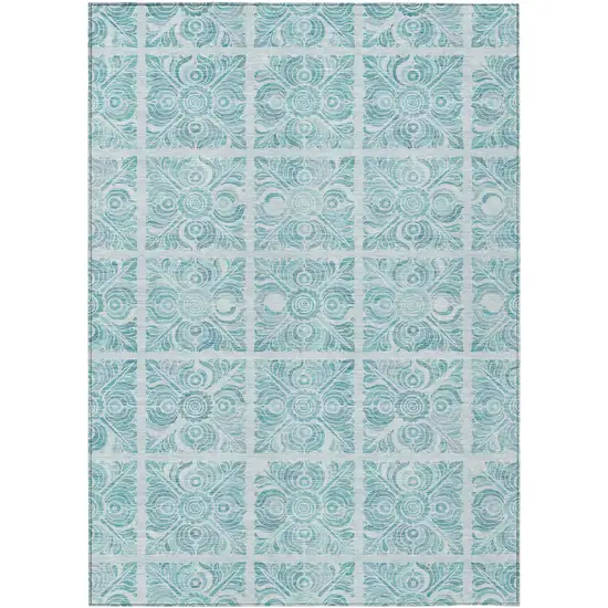 Turquoise And Teal Blue Medallion Washable Indoor Outdoor Area Rug Photo 2