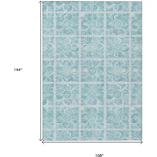 Turquoise And Teal Blue Medallion Washable Indoor Outdoor Area Rug Photo 3