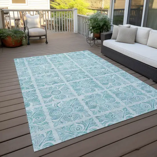 Turquoise And Teal Blue Medallion Washable Indoor Outdoor Area Rug Photo 8