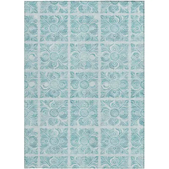 Turquoise And Teal Blue Medallion Washable Indoor Outdoor Area Rug Photo 7