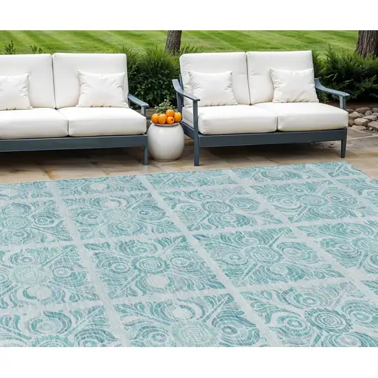 Turquoise And Teal Blue Medallion Washable Indoor Outdoor Area Rug Photo 1