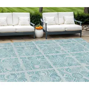 Photo of Turquoise And Teal Blue Medallion Washable Indoor Outdoor Area Rug