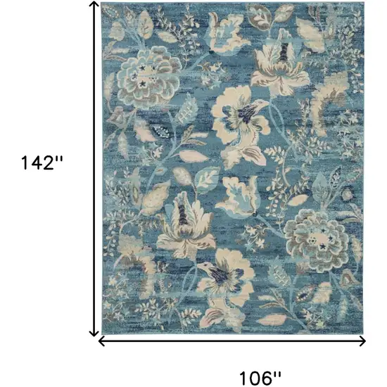 Turquoise Cream and Navy Blue Floral Distressed Area Rug Photo 3