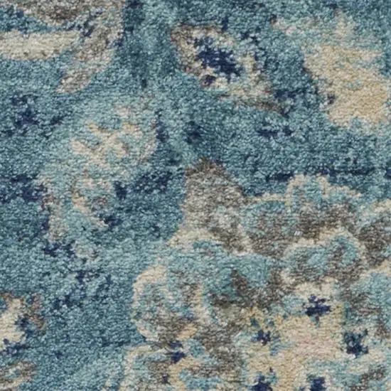 Turquoise Cream and Navy Blue Floral Distressed Area Rug Photo 7