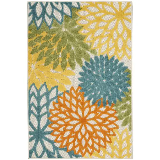 Turquoise Floral Non Skid Indoor Outdoor Area Rug Photo 1