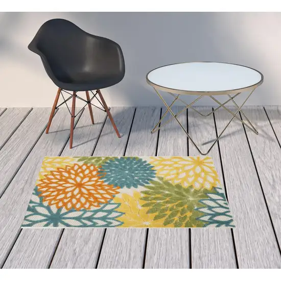 Turquoise Floral Non Skid Indoor Outdoor Area Rug Photo 2