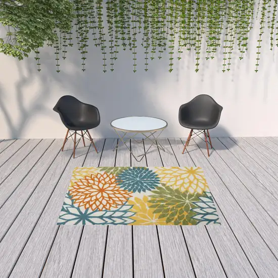 Turquoise Floral Non Skid Indoor Outdoor Area Rug Photo 2