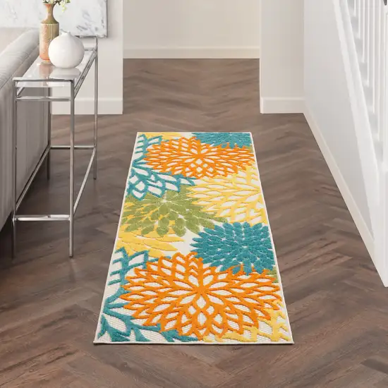 Turquoise Floral Non Skid Indoor Outdoor Runner Rug Photo 9