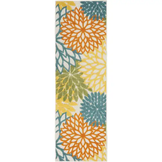 Turquoise Floral Non Skid Indoor Outdoor Runner Rug Photo 2