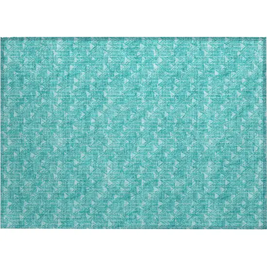 Turquoise Geometric Washable Non Skid Indoor Outdoor Area Rug Photo 2