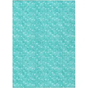 Photo of Turquoise Geometric Washable Non Skid Indoor Outdoor Area Rug